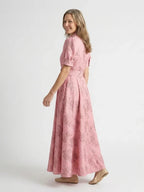 Daisy | Belted Floral Textured Short Sleeve Maxi Shirt Dress