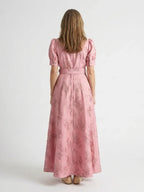 Daisy | Belted Floral Textured Short Sleeve Maxi Shirt Dress