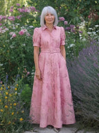 Daisy | Belted Floral Textured Short Sleeve Maxi Shirt Dress