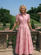 Daisy | Belted Floral Textured Short Sleeve Maxi Shirt Dress