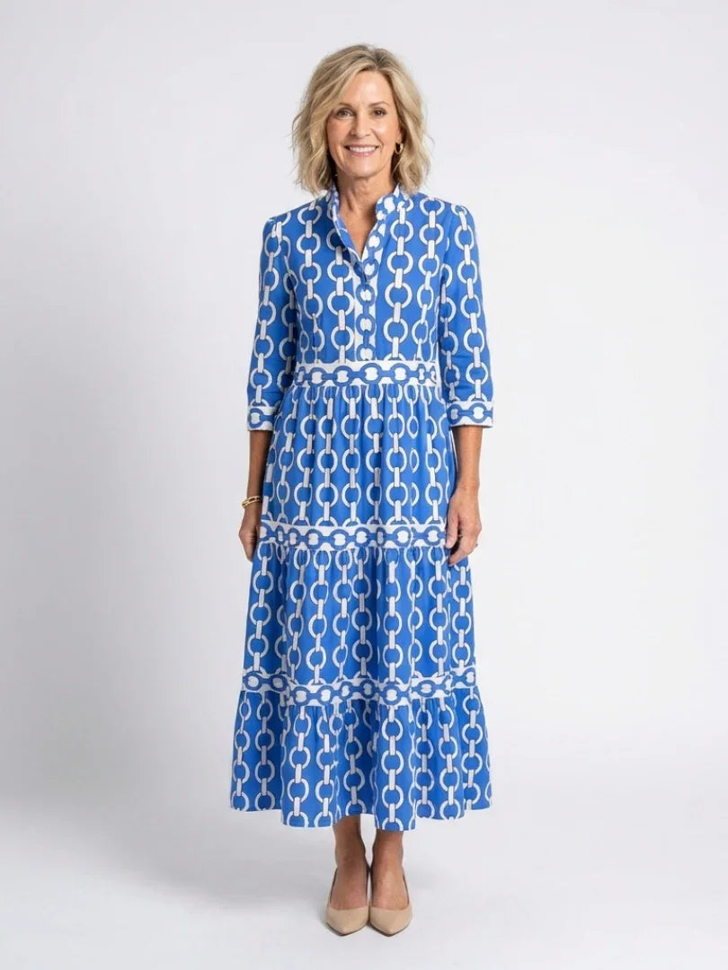 Sable | Chain Print Three-Quarter Sleeve Midi Dress