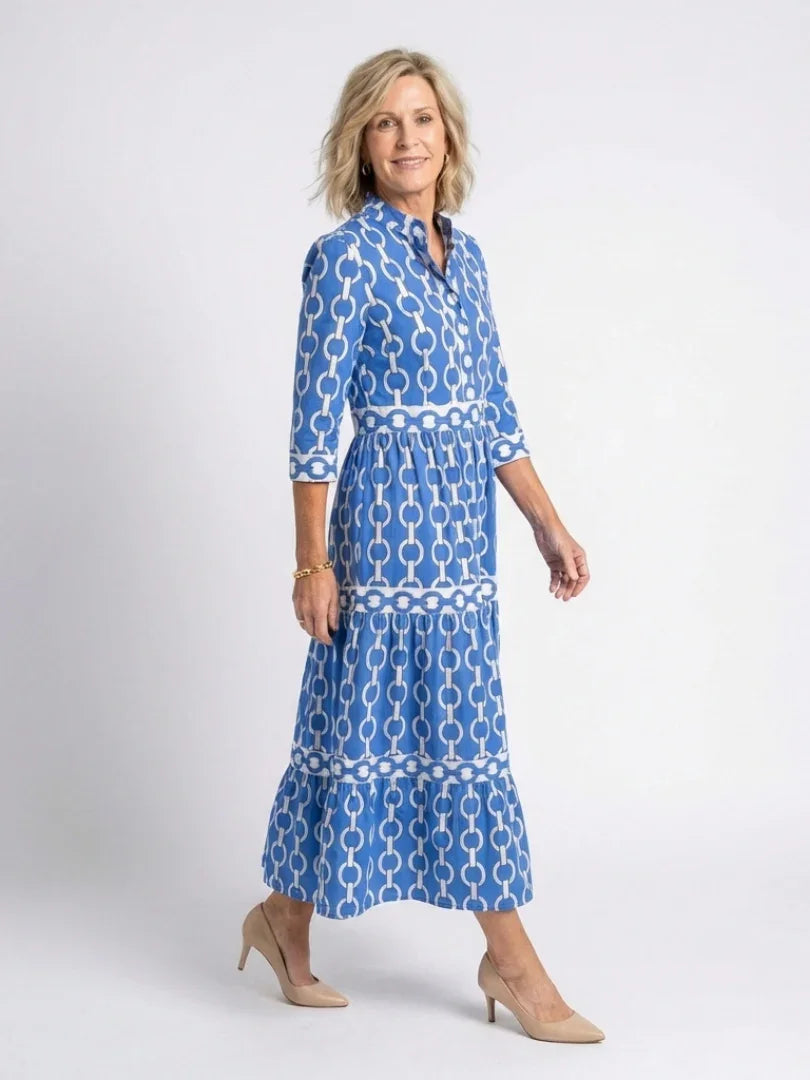 Sable | Chain Print Three-Quarter Sleeve Midi Dress