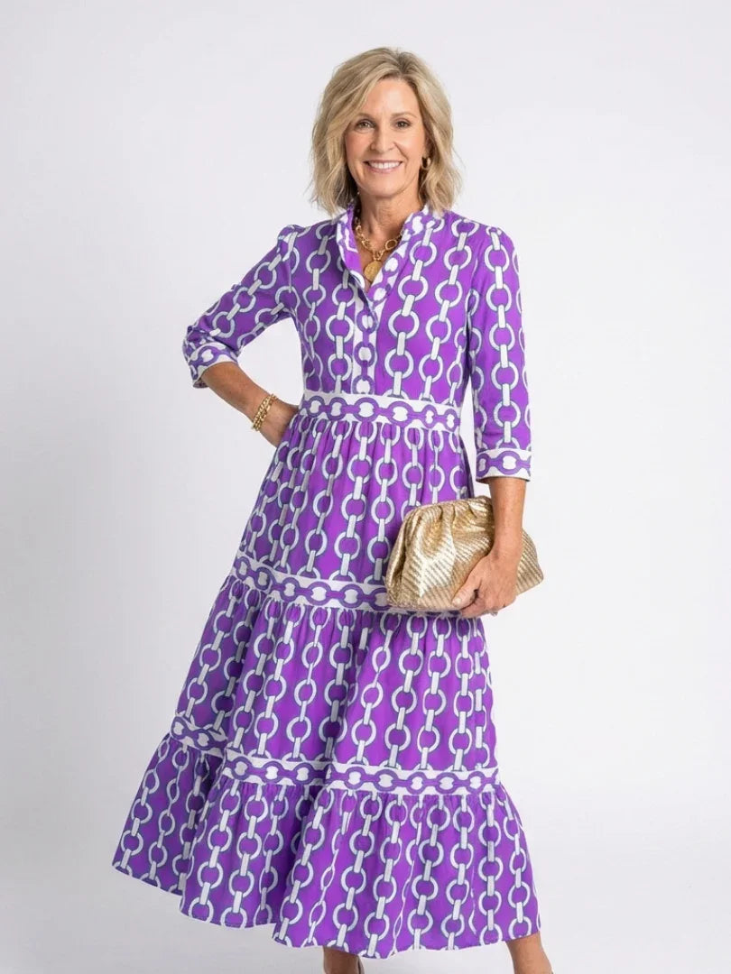 Sable | Chain Print Three-Quarter Sleeve Midi Dress