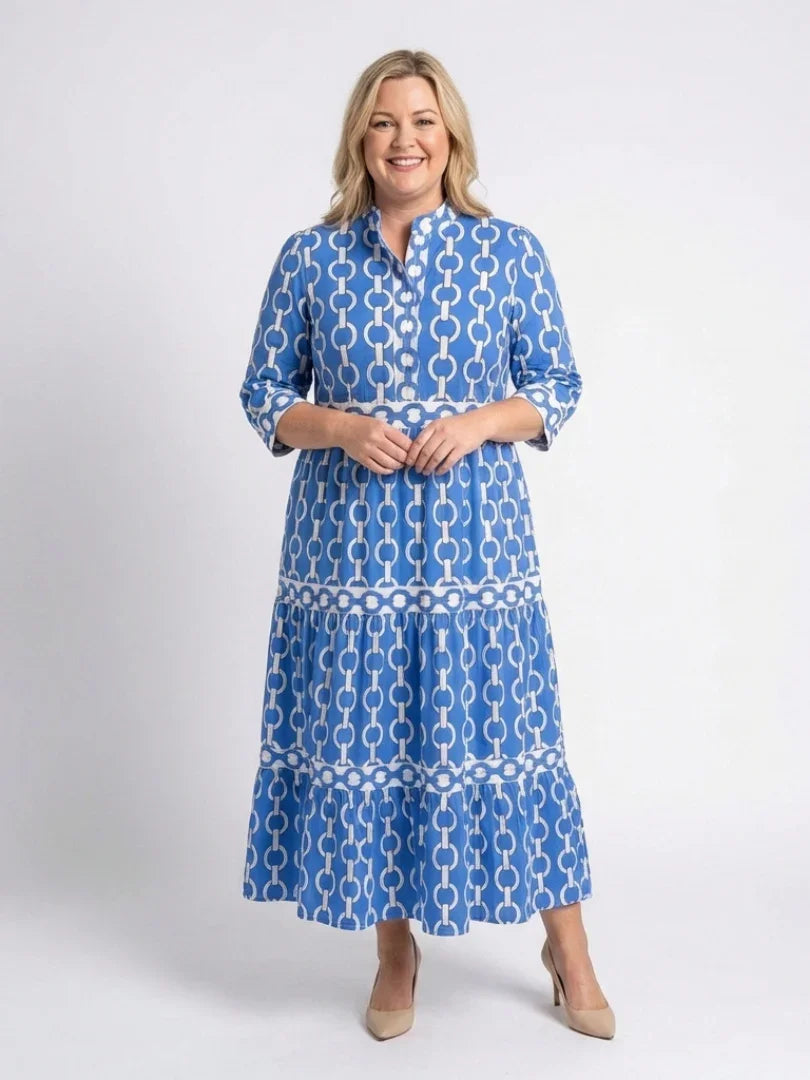 Sable | Chain Print Three-Quarter Sleeve Midi Dress