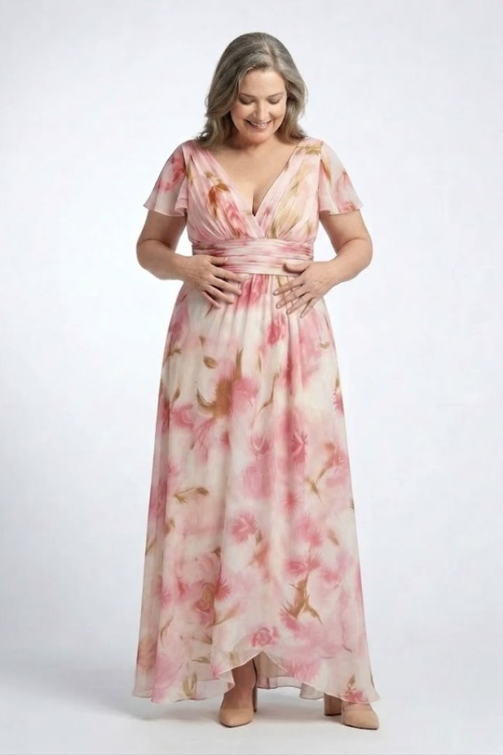 Roma | Floral V-Neck Short Sleeve Maxi Dress