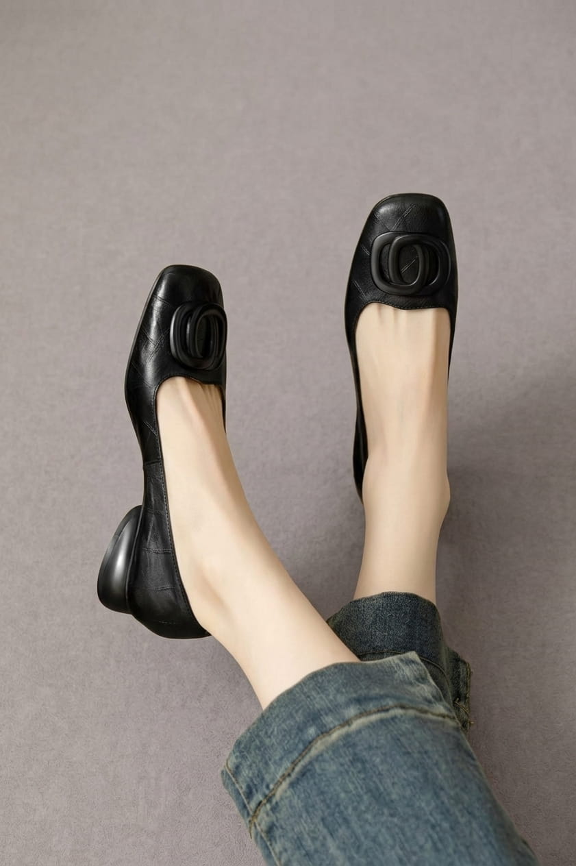 Adina | Vegan Leather Square-Toe Ballet Flats