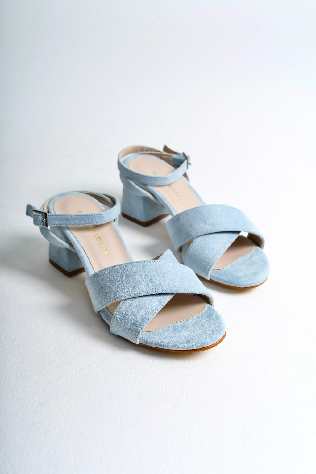 Alia | Baby Blue Suede Mid-Heeled Sandals