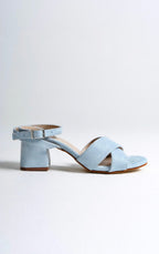 Alia | Baby Blue Suede Mid-Heeled Sandals