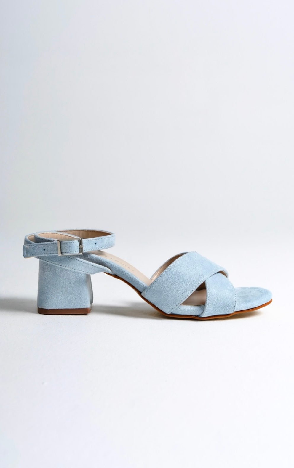 Alia | Baby Blue Suede Mid-Heeled Sandals