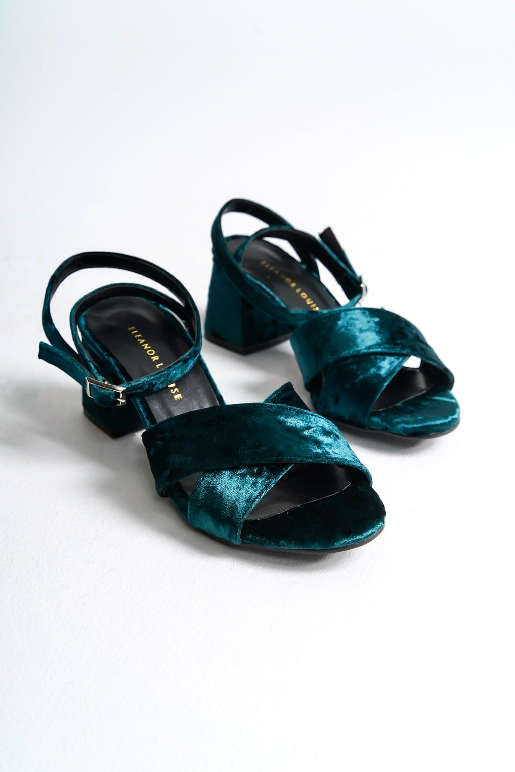 Estelle | Emerald Green Velvet Mid-Heeled Sandals
