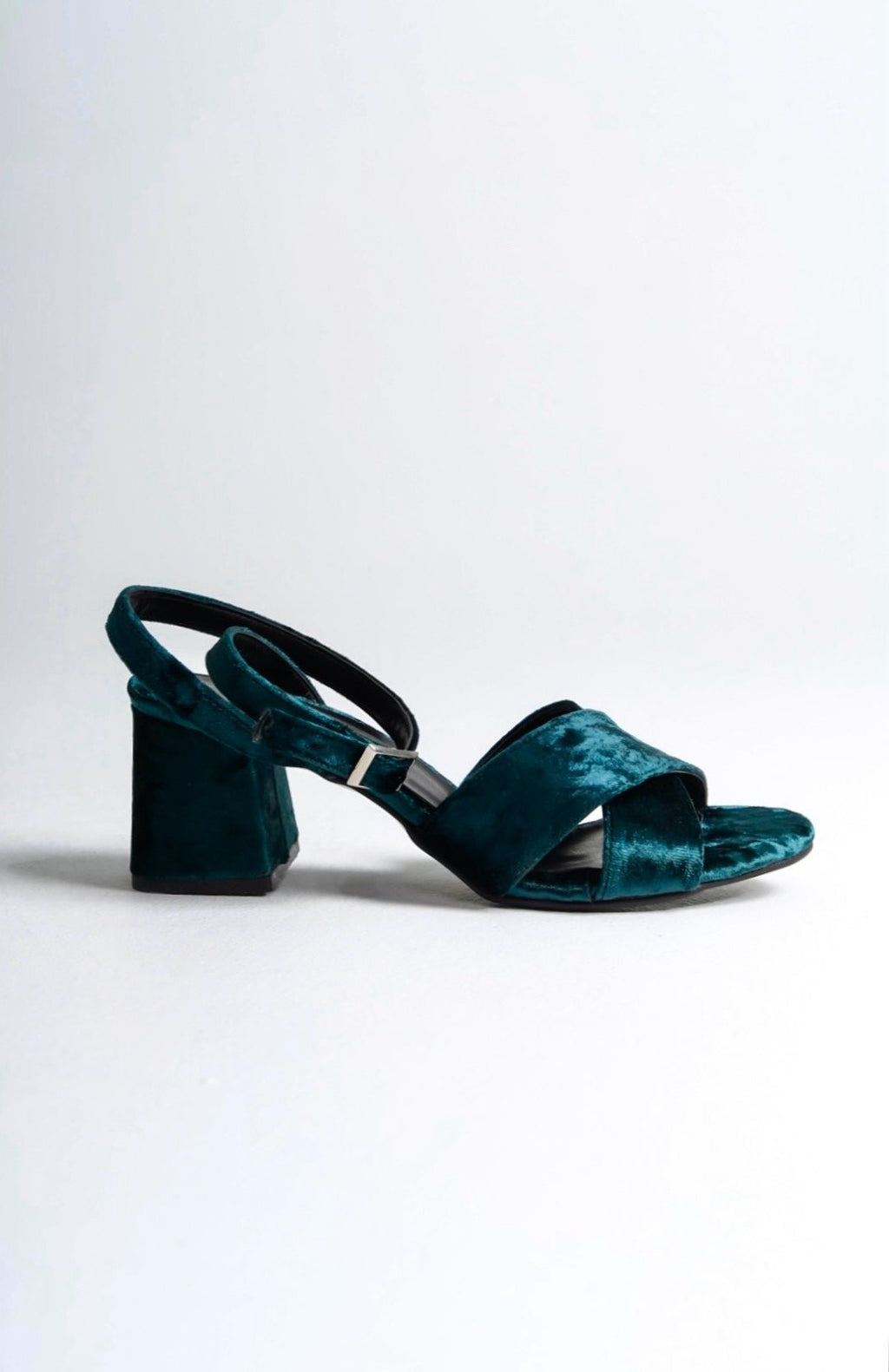 Estelle | Emerald Green Velvet Mid-Heeled Sandals
