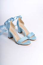 Corinna | Baby Blue Suede Ribbon Heeled Sandals