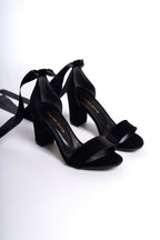 Milena | Black Velvet Ribbon Heeled Sandals