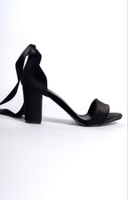 Milena | Black Velvet Ribbon Heeled Sandals