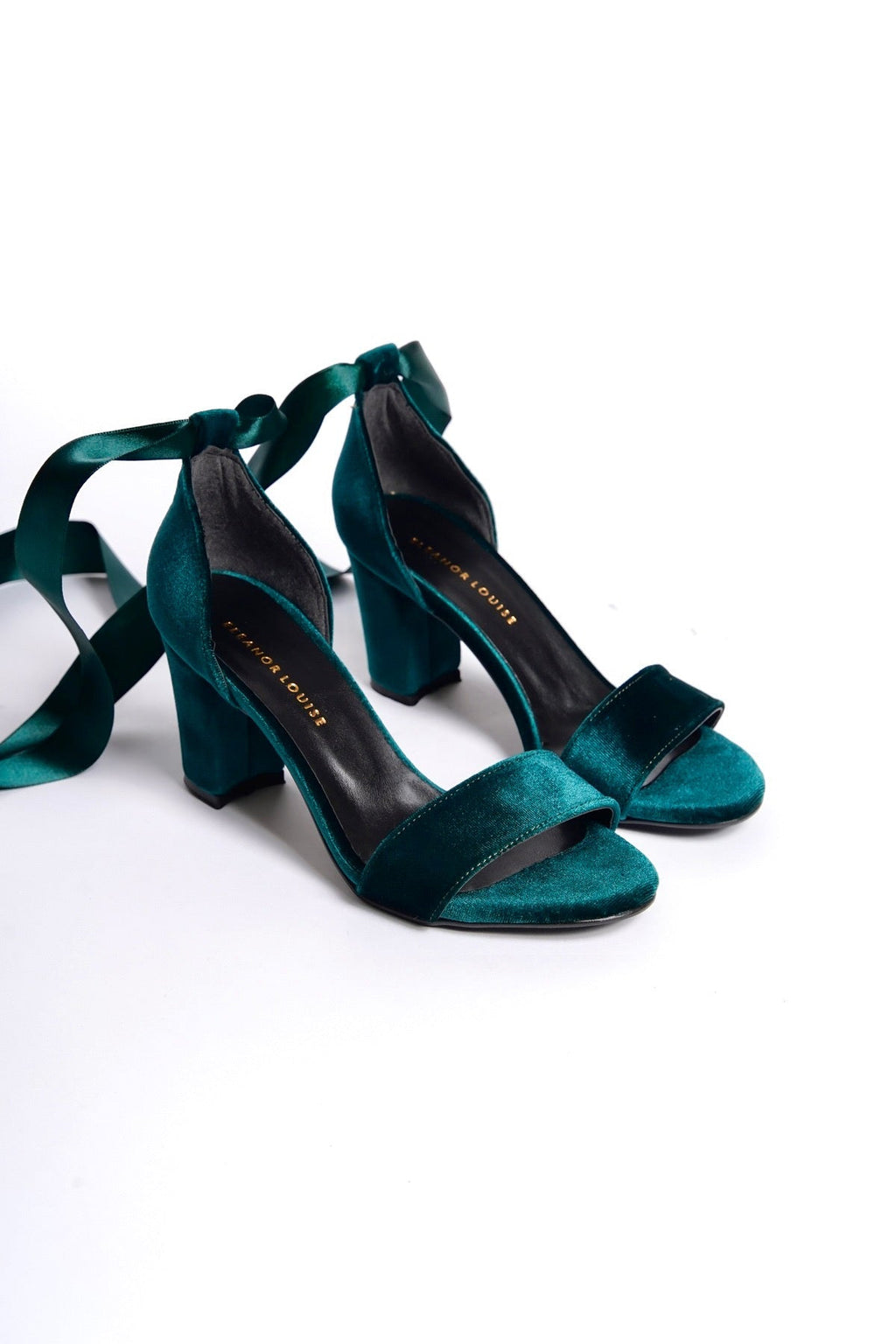 Jessamy | Emerald Green Velvet Ribbon Heeled Sandals