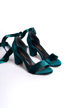 Jessamy | Emerald Green Velvet Ribbon Heeled Sandals