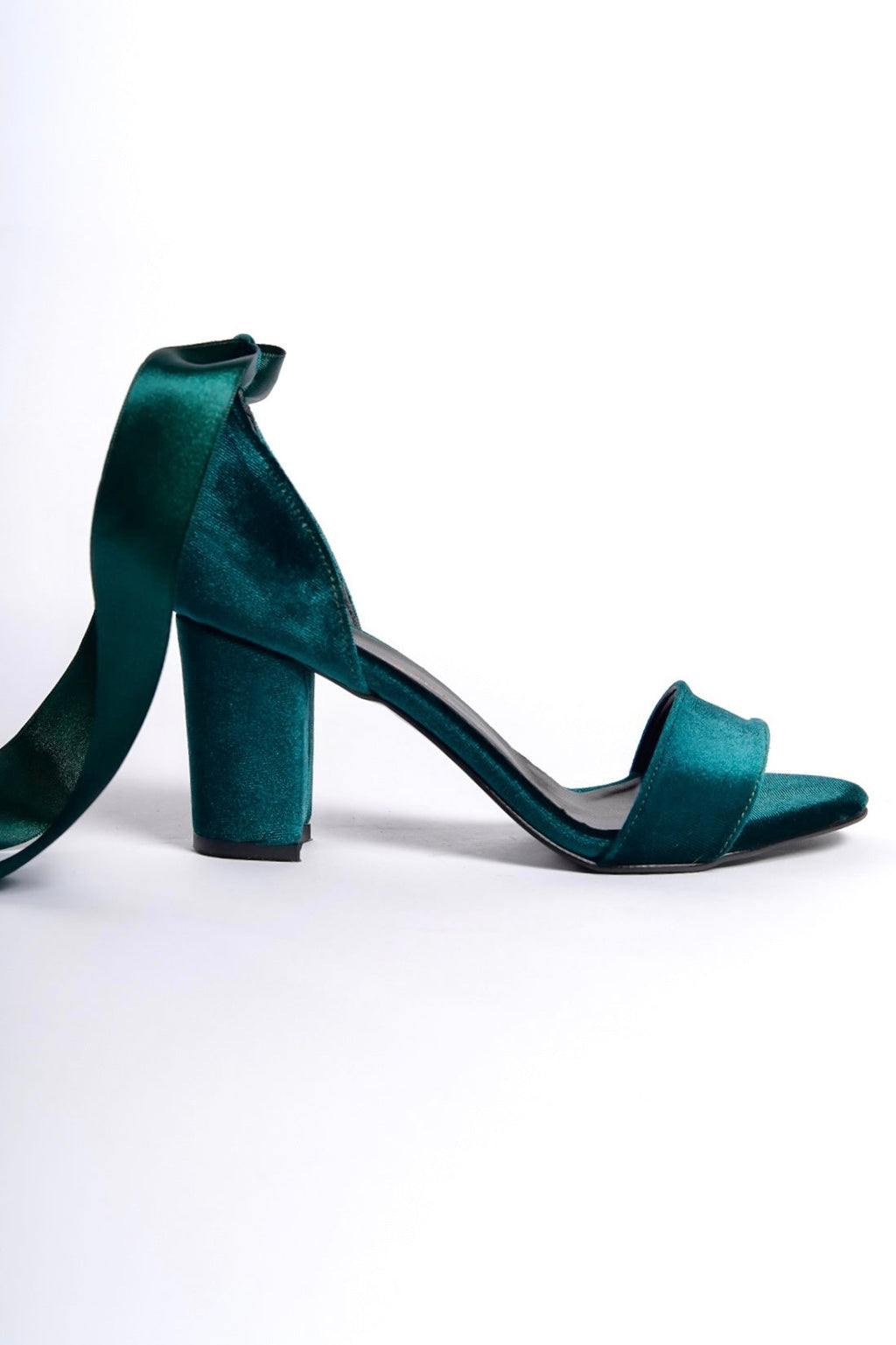 Jessamy | Emerald Green Velvet Ribbon Heeled Sandals