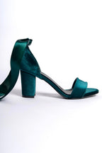 Jessamy | Emerald Green Velvet Ribbon Heeled Sandals