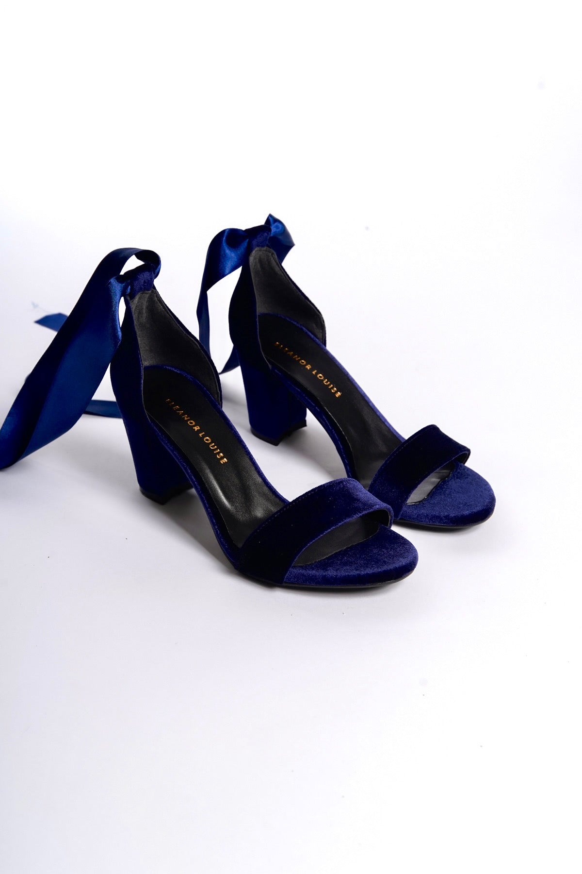 Iona | Navy Velvet Ribbon Heeled Sandals
