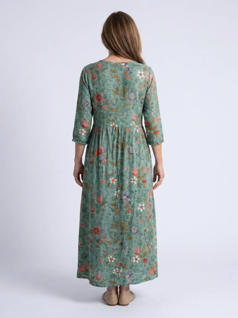 Greta | V-Neck Floral Three-Quarter Sleeve Maxi Dress