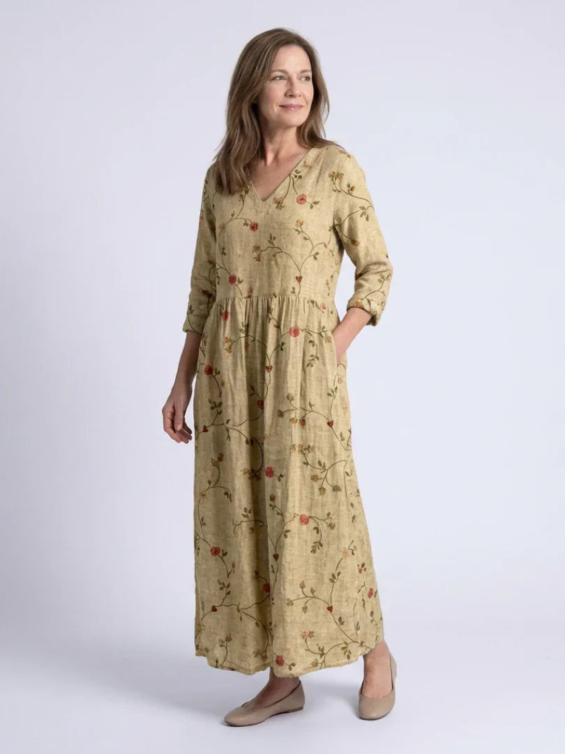 Greta | V-Neck Floral Three-Quarter Sleeve Maxi Dress