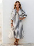 Dalia | Striped Long Sleeve Midi Shirt Dress