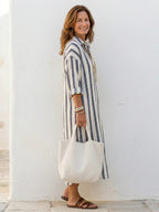 Dalia | Striped Long Sleeve Midi Shirt Dress