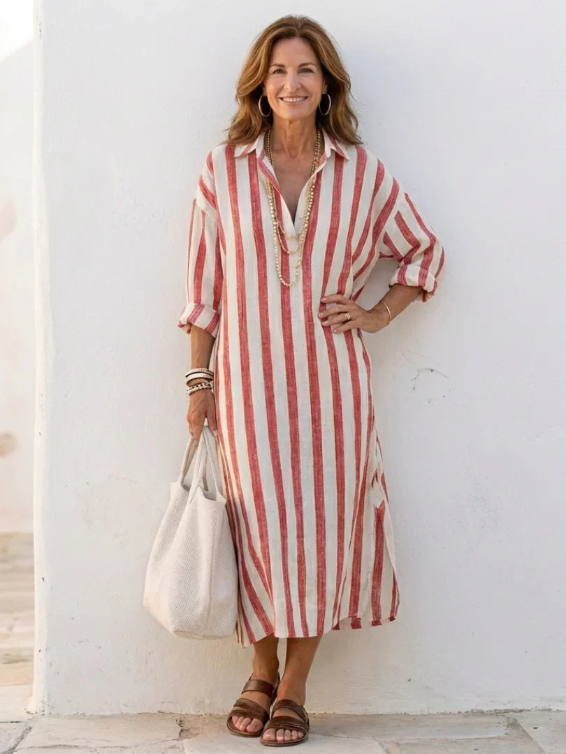 Dalia | Striped Long Sleeve Midi Shirt Dress