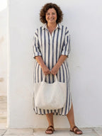 Dalia | Striped Long Sleeve Midi Shirt Dress