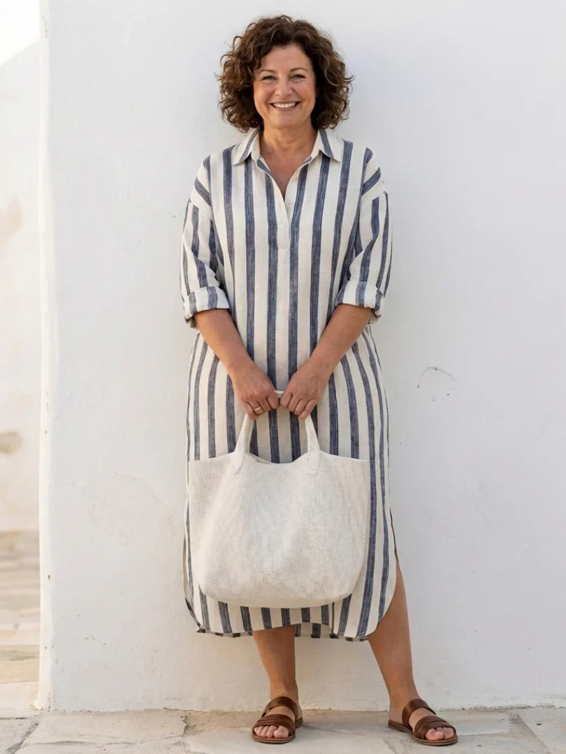 Dalia | Striped Long Sleeve Midi Shirt Dress
