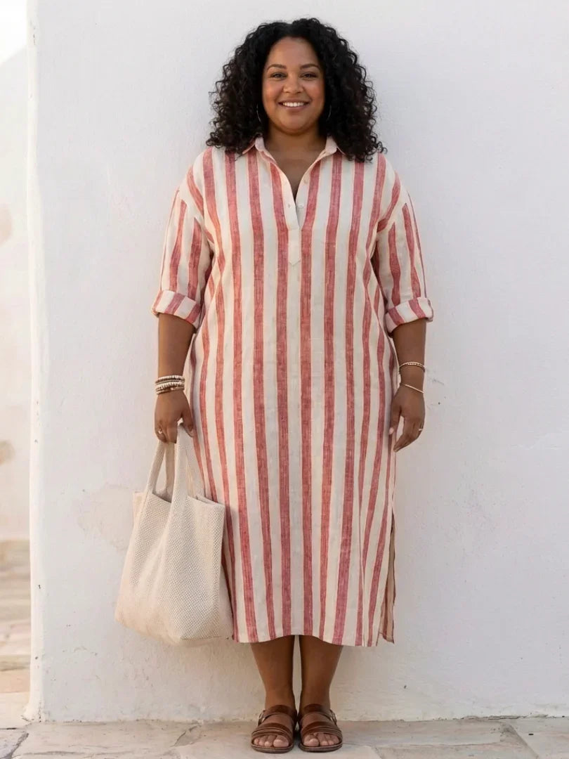 Dalia | Striped Long Sleeve Midi Shirt Dress