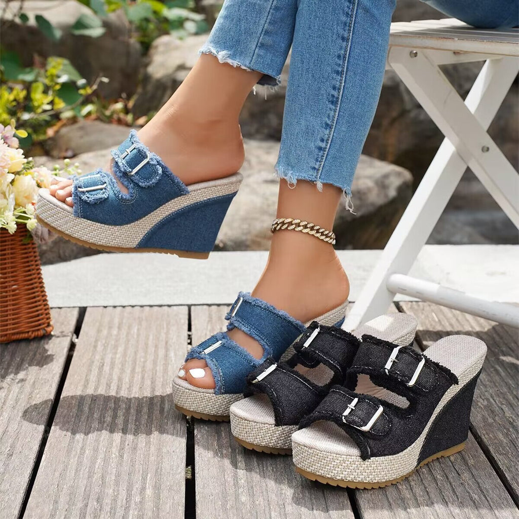 Sidonie | Frayed Edge Wedge Sandals