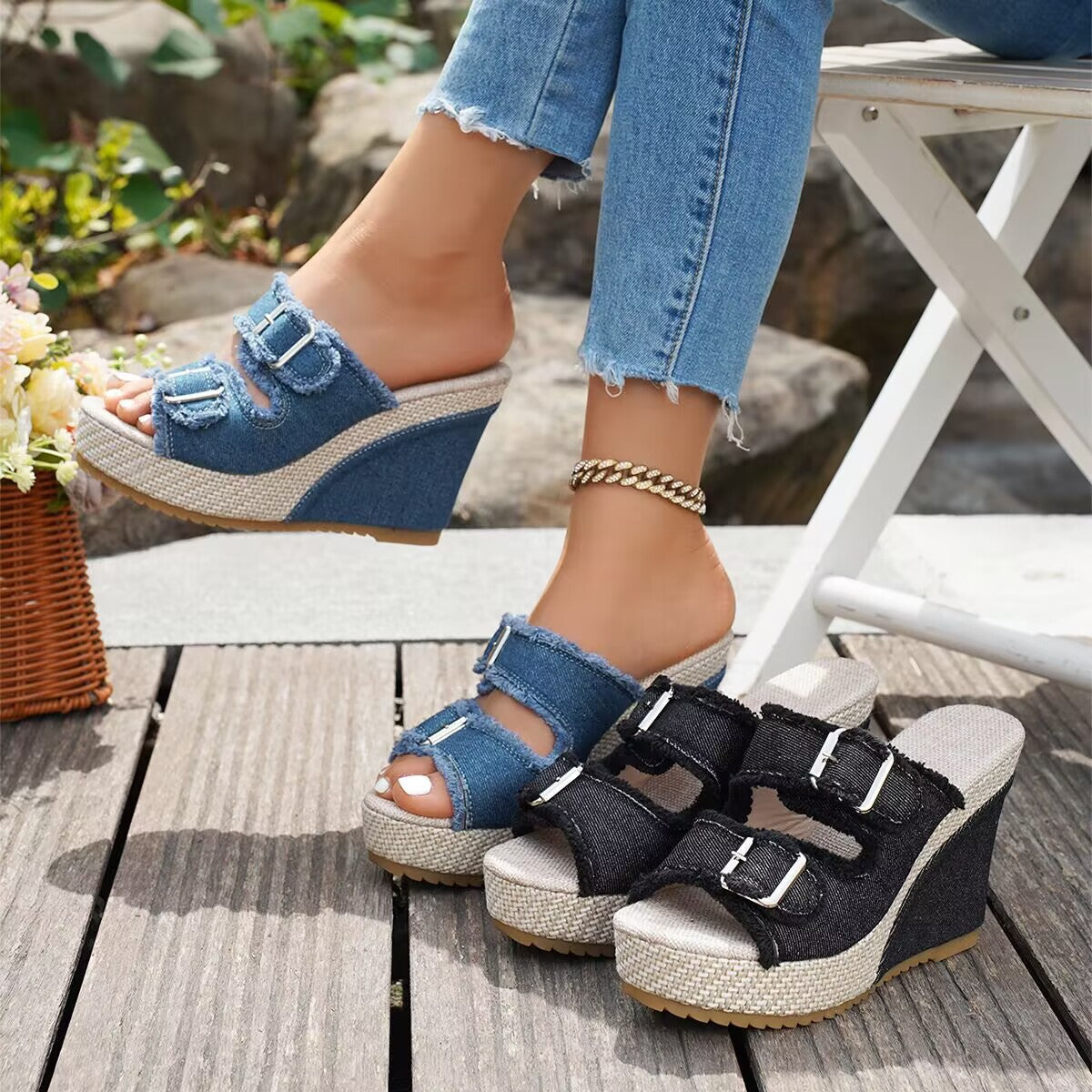 Sidonie | Frayed Edge Wedge Sandals
