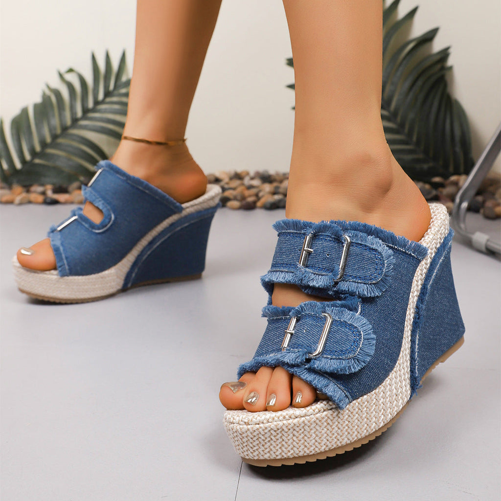 Sidonie | Frayed Edge Wedge Sandals