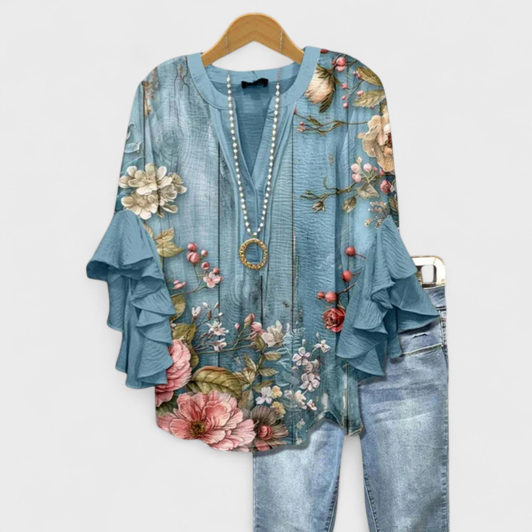 Maybelle | Ruffle Sleeve V-Neck Blouse