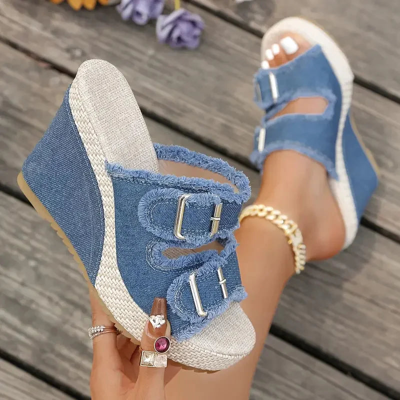 Sidonie | Frayed Edge Wedge Sandals