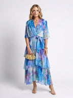 Lida | V-Neck Sheer Layered Tie-Waist Maxi Dress