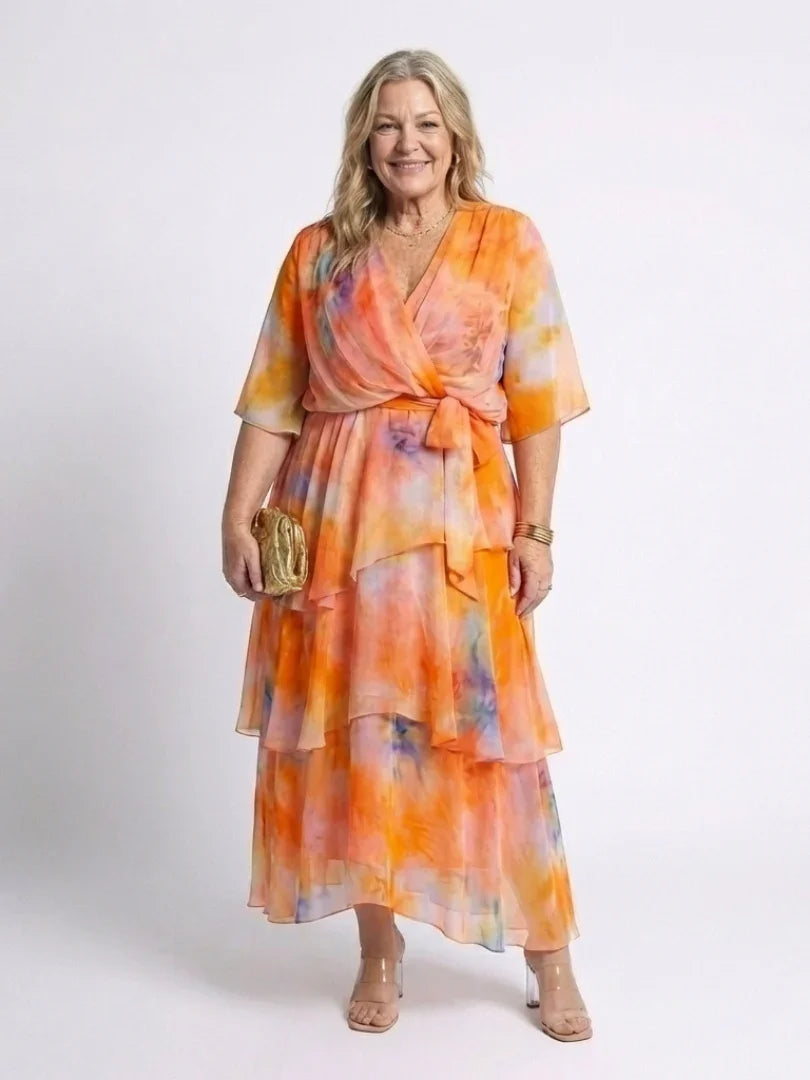 Lida | V-Neck Sheer Layered Tie-Waist Maxi Dress