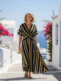 Lalita | Striped Wrap V-Neck Short Sleeve Midi Dress