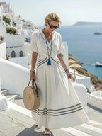 Lucille | Wrap-Style V-Neck Short Sleeve Midi Dress