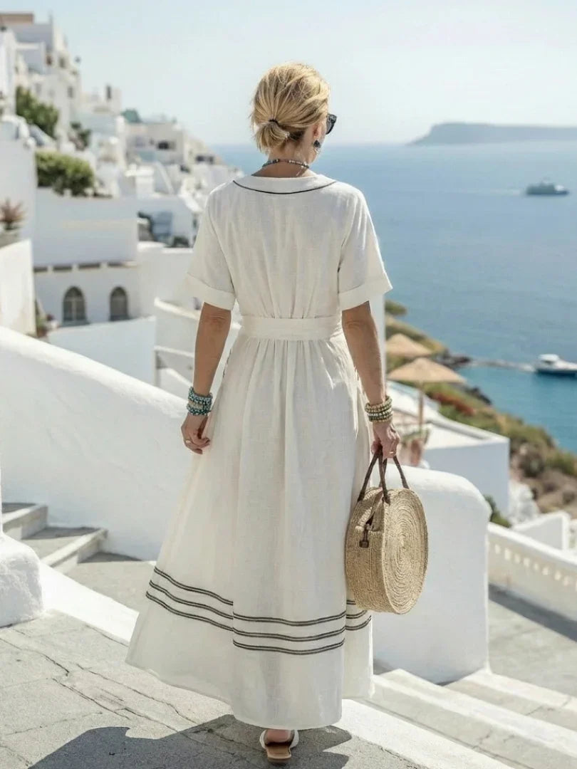 Lucille | Wrap-Style V-Neck Short Sleeve Midi Dress