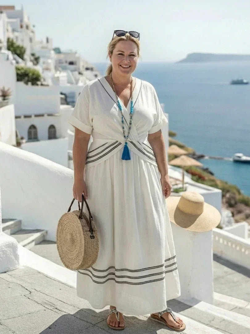 Lucille | Wrap-Style V-Neck Short Sleeve Midi Dress