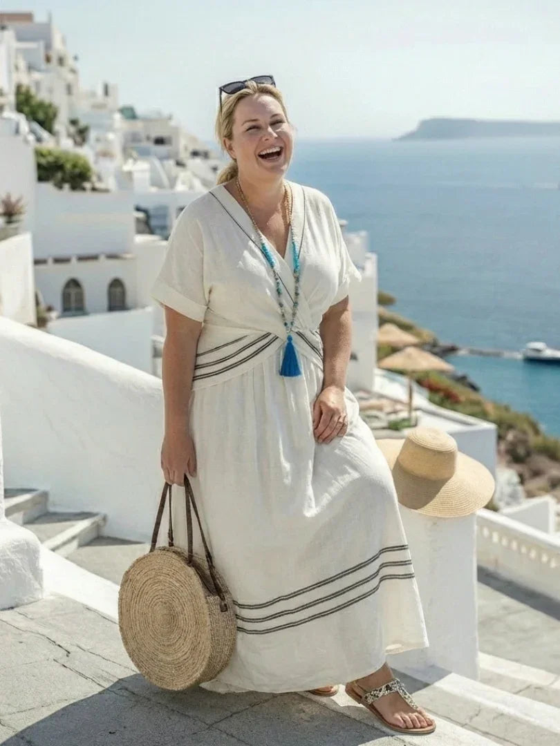Lucille | Wrap-Style V-Neck Short Sleeve Midi Dress