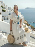 Lucille | Wrap-Style V-Neck Short Sleeve Midi Dress