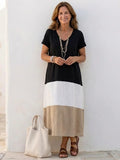 Poppy | Colour Block V-Neck Short Sleeve Midi Dress