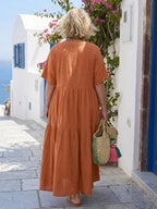 Odessa | Tiered Short Sleeve Blue Maxi Dress