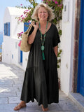 Odessa | Tiered Short Sleeve Blue Maxi Dress