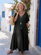 Odessa | Tiered Short Sleeve Blue Maxi Dress