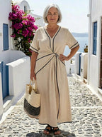 Felicity | Gathered Waist V-Neck Short Sleeve Midi Dress