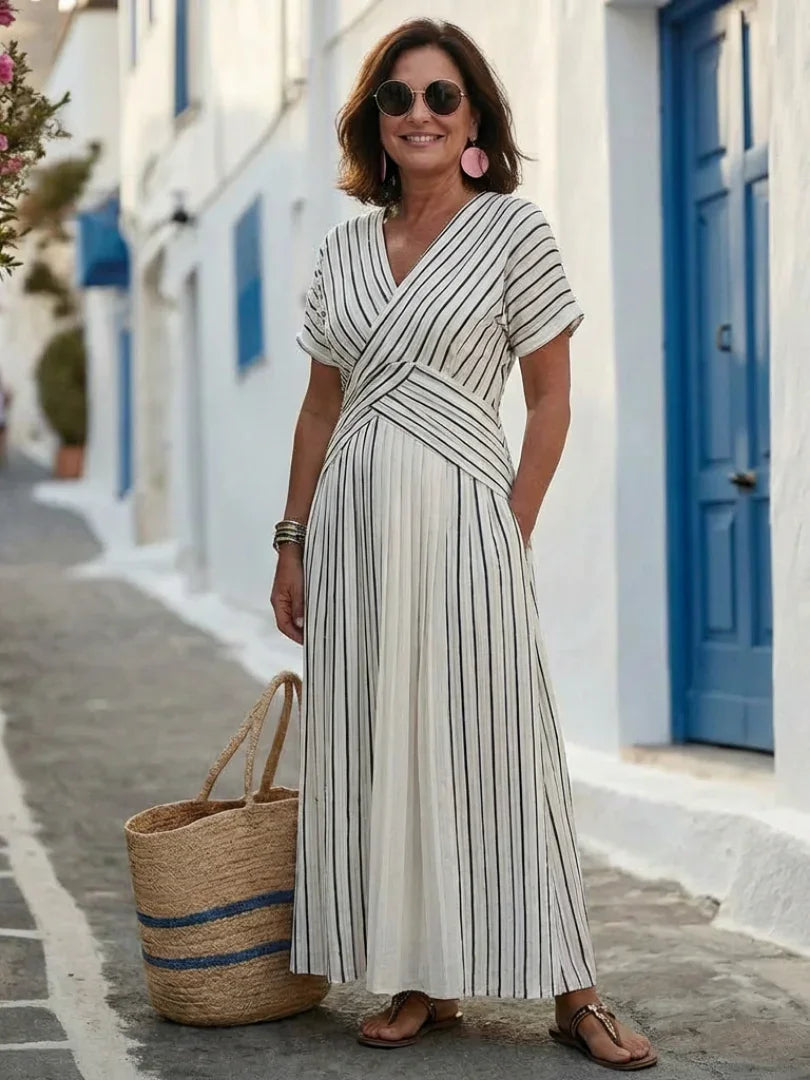 Gloria | Cross Waist V-Neck Short Sleeve Midi Dress